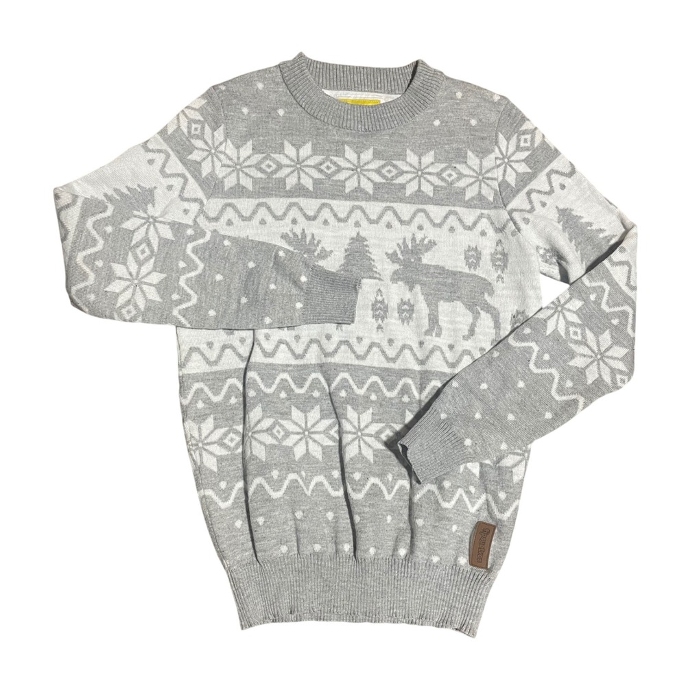 Tipsy Elves Mens Sweater Size S Grey White Moose Snowflake Fair‎ Isle Knit